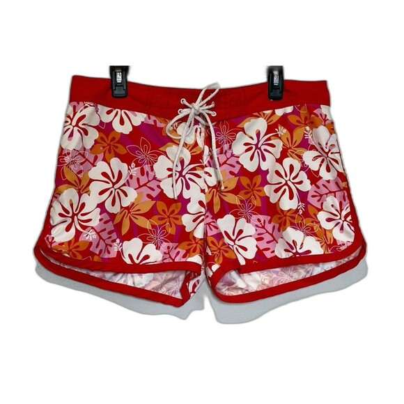 VINTAGE Womens TOMMY HILFIGER Swim Shorts Sz L Red Floral Retro Y2K - Picture 1 of 7